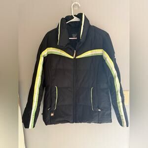 ZeroXposur Down Filled Puffer Coat Jacket Woman SZ M Black Green White Trim Warm